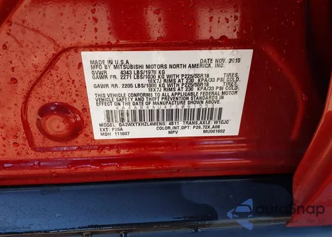 2015 Mitsubishi Outlander Sport Se из США, поврежденный, VIN 4A4AR4AU4FE061553